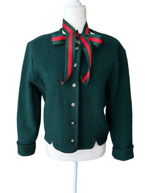 100% Wool Forest Green Cardigan Sweater EUC Fits Small